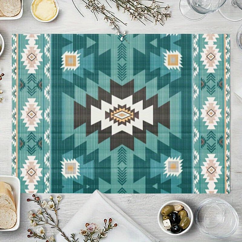 

4Pcs Linen Turquoise Table Mat Native American Decor Kitchens Restaurants Non Slip Heat-resisting Home Gatherings Placemat 4Pcs-30X45cm(12X18in