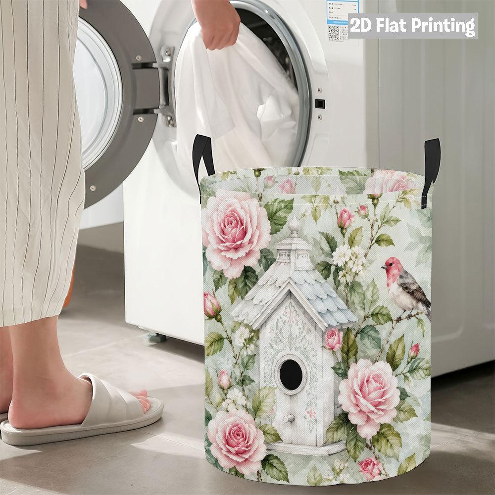 Collapsible Laundry Basket Large Round Waterproof Fabric Hamper Dirty Clothes Storage Bin Toy Organizer with Handles