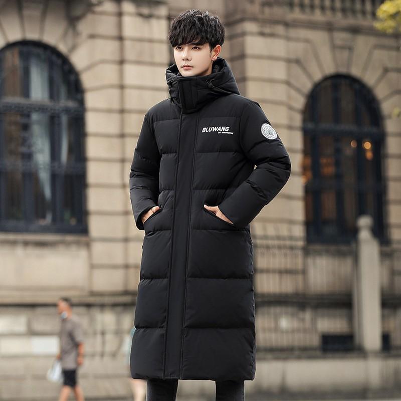 Long Hooded Down Jacket Men's Winter Knee Clothes Trendy Handsome White Duck Down Student Jacket