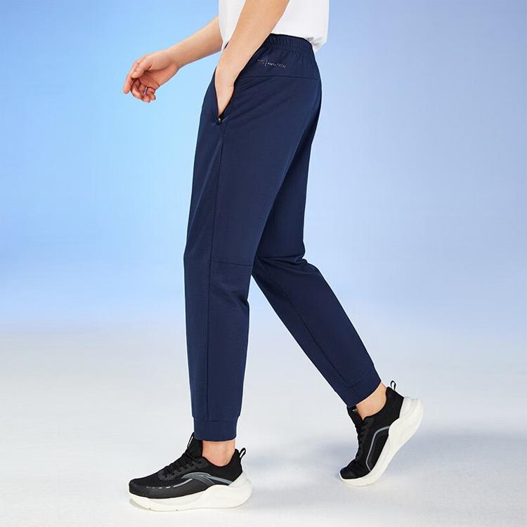 Anta Training Series Solid Color Logo Drawstring Straight Leg Cuffed Nine-Point Sports Pants Men Pants Midnight-Blue 152327306-2