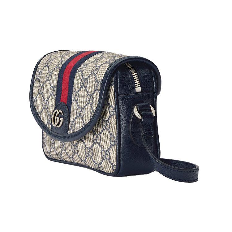 Gucci Ophidia Double G Logo Adjustable Shoulder Strap Magnetic Flap Zipper Closure Canvas And Leather Trim Messenger Bag Mini 772239-FACUK-4047