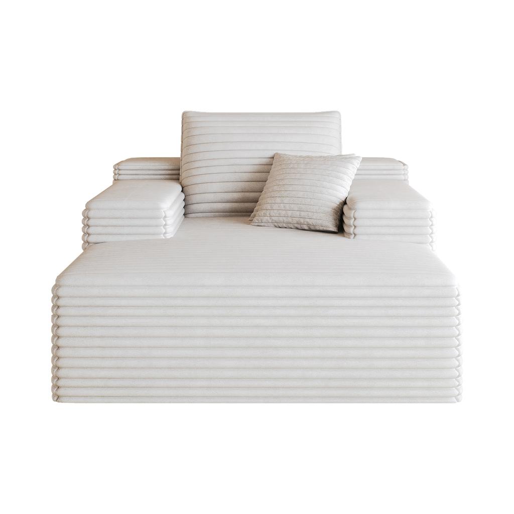 115*159cm, Comfortable Corduroy Sofa, Deep Seat, Boneless Modular, Sponge, No Assembly Required, Compression, Living Room, Bedroom, White
