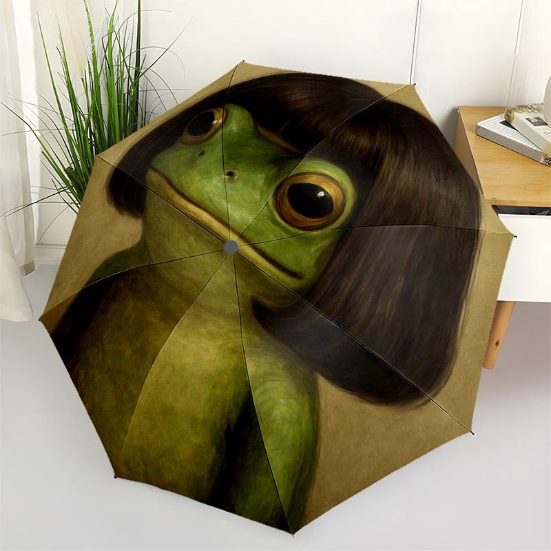 

1pc Frog with Human Haircut Umbrella with Plastic Handle,Suitable for All Seasons Home Travel Outdoor UmbrellaFP069