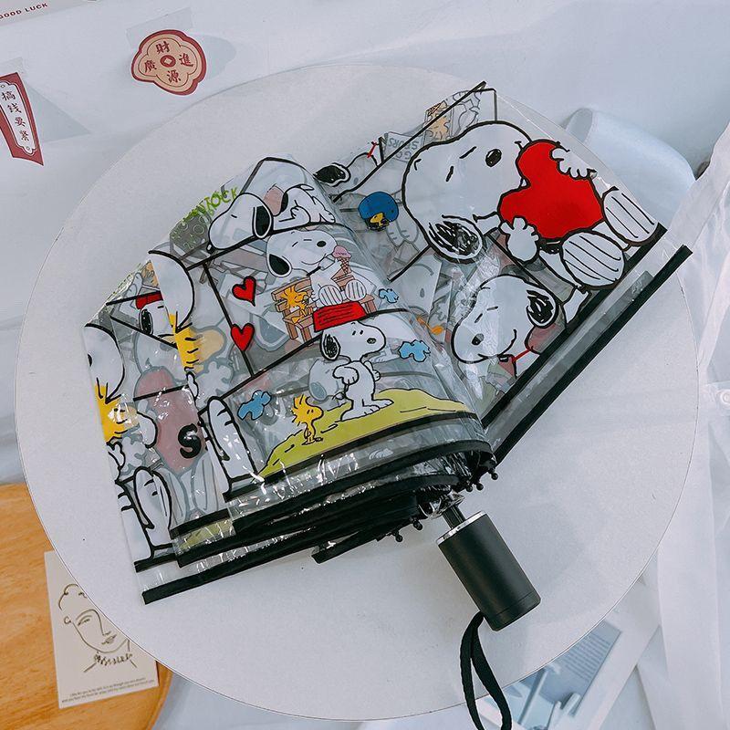 Snoopy Woodstock cartoon creative automatic umbrella two-dimensional animation peripheral transparent 3 folding umbrella gift