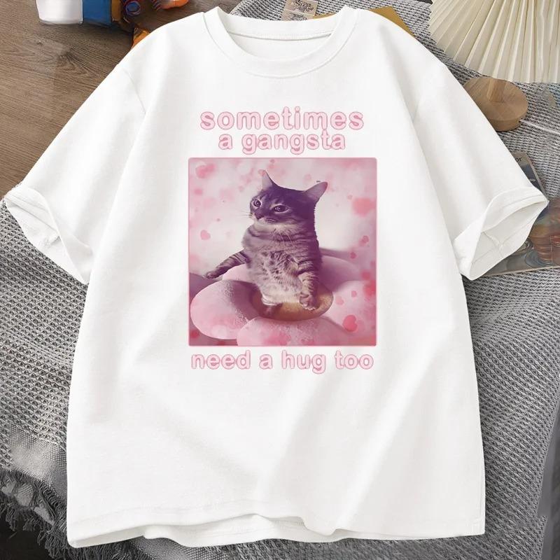 Cute Cat Graphic Sometimes a Gangsta Need a Hug Too T-shirt XXL