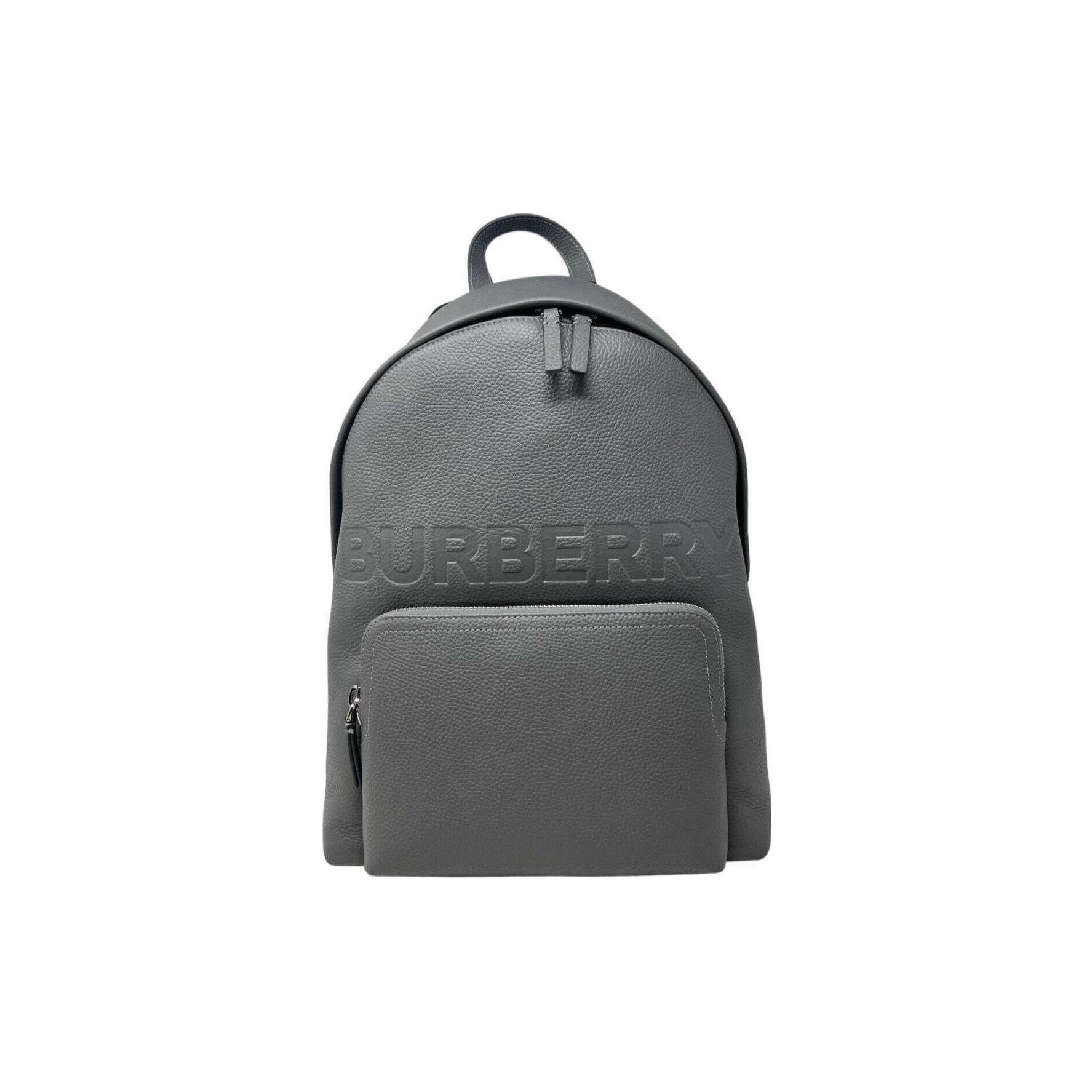 Burberry Men's Abbeydale Letter Logo Embossed Zipper Closure Leather Backpack Unisex Backpack Charcoal 80528731