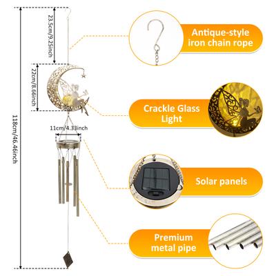 Lanterne Solaire Lune Carillon Éolien Étanche Suspendu Extérieur Carillon Éolien Solaire Unique Carillons Éoliens Solaires pour Jardin Balcon Fenêtre Chambre à Coucher