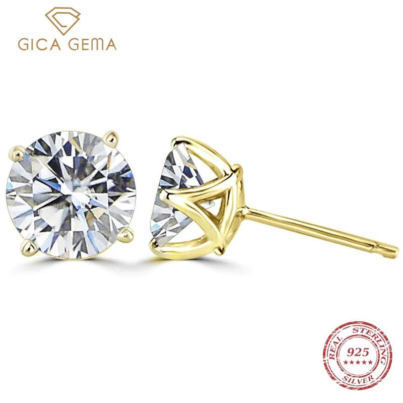 

Gica Gema 1CT циркон с бриллиантами 100% стерлингового серебра 925 пробы серьги-гвоздики для женщин и мужчин сверкающие свадебные украшения унисекс