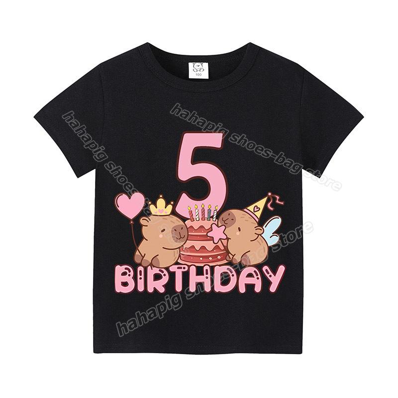 Capybara Girl Birthday Clothes Cute Toddler Kids Number T Shirt Cartoon Short Sleeve Baby Cotton T Shirt Summer Children  Tops