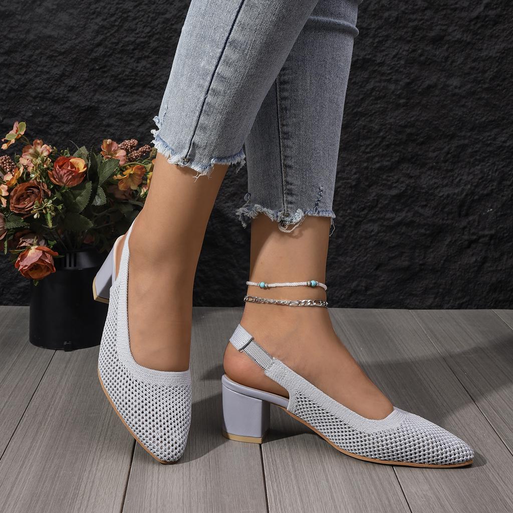 Classic Sandals Woman Slides Casual Hoof Mid Heels Shoes Women Solid Stretch Fabric Slip On Sandals Summer Pumps Plus Size