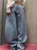 BeatStreet American Streetwear Women Denim Pants Y2k Autumn Loose Letter Indentation Wide Leg Jeans Punk Machete Trousers New
