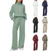 2025Women Coat Pants Set Stand Collar Long Sleeve Zip-up Elastic Cuff Jacket Drawstring Stretchy High Waist Wide Leg Trousers Sport Tracksuit