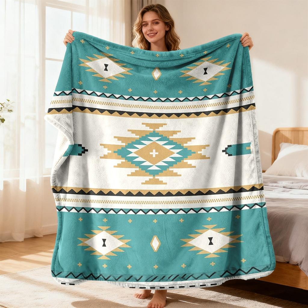 Bohemian Flannel Blanket with Tribal Western Design Soft Warm And Versatile for All Seasons Perfect for Sofa Office Camping And