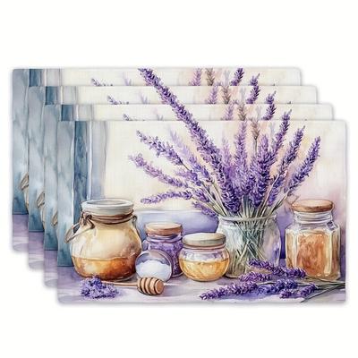 4pcs Lavender & Butterfly Poetry Rectangular Placemats - 12x18 Inch Polyester Table Mats for Spring & Summer, Ideal for Weddings, Birthdays