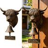Highland Cow Head Doorbell with Welcome Sign Rustic Wall Mounted Resin Cow Hanging Bell Decor for Farmhouse Porch Entryway Kitchen