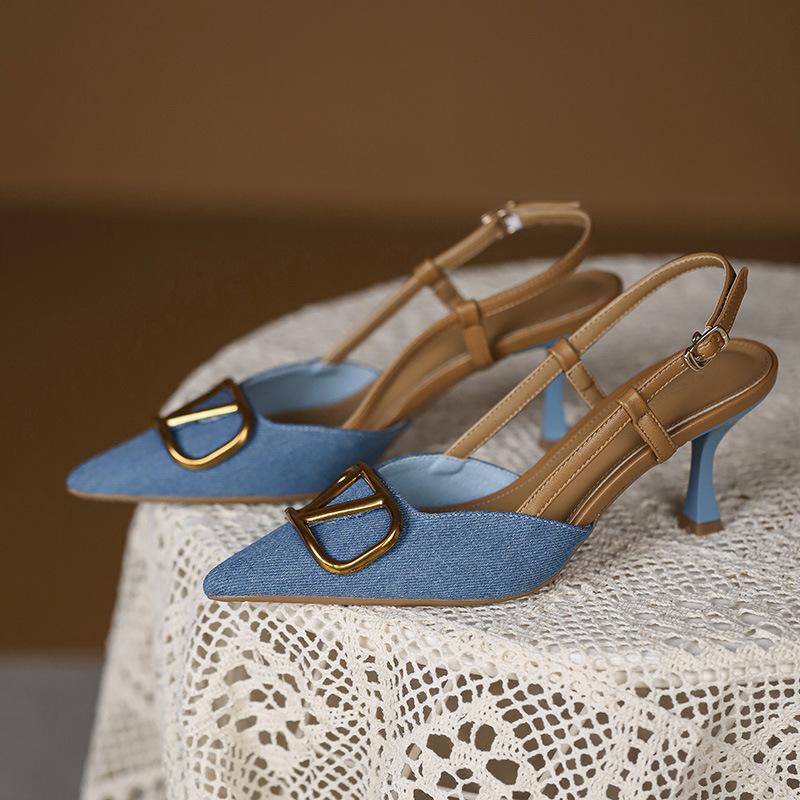 Sandals Women's French Temperament Blue Single Shoes 2025 New Pointed High Heels Stiletto Beautiful Denim High Heels