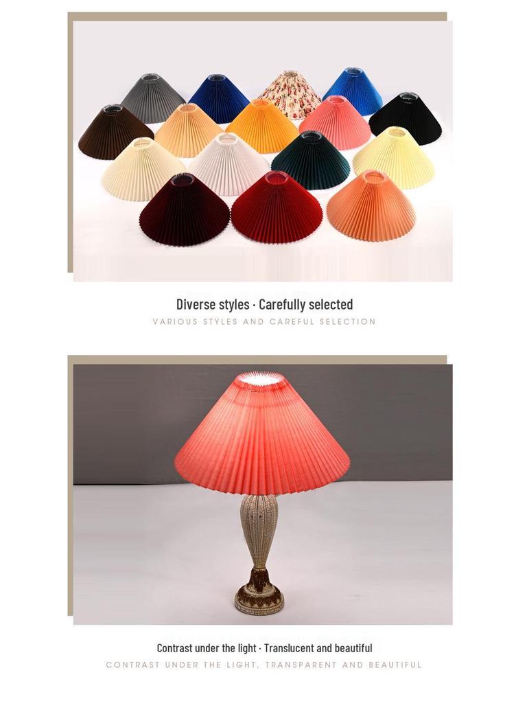 Pleated Cloth Lampshade Accessory for Desk and Floor Lamps, Inclined Height 240mm, Bottom Opening 410mm