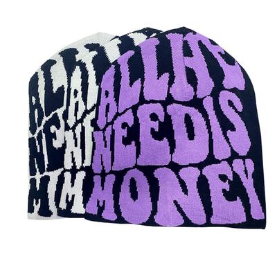 Graphic Beanie Grunge Beanie Y2K Beanie Skullies Beanie Knit Beanie Hat Need Is Money Women Skull Cap Slouchy Beanies