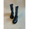 Cowhide Version~ Retro Belt Buckle Mid Boots Western Cowboy Boots Slim Thick-soled Fried Street Boots Female Knight Boots