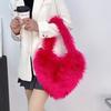 Love Heart Women's Shoulder Bag Fashion Faux Fur Ladies Handbags Winter Soft Plush Female Underarm Bag Girls Furry Purse