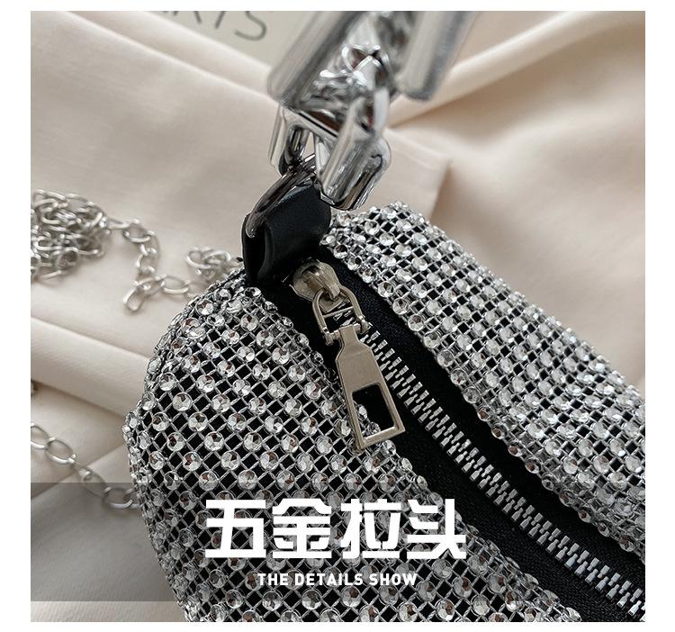 1pc New Portable Fashi Women's Crossbody Bag With Bright Diamds And Metal Chains PU Material For Dinner Parties Everyday