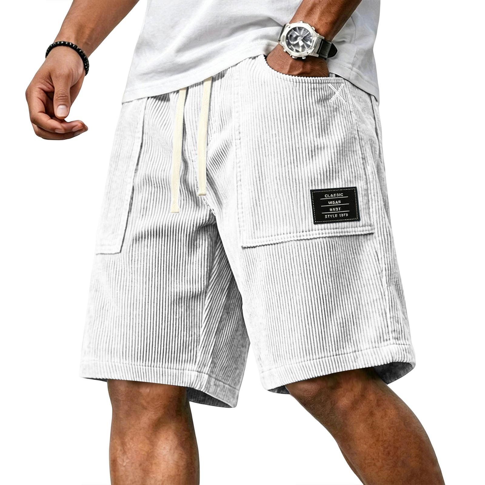 Xingben Eight Heren Ribfluwelen Shorts met Trekkoord Taille Relaxte Pasvorm Casual Shorts met Letter Applicatie en Grote Voorzakken voor Dagelijks Gebruik XXXXXL wit