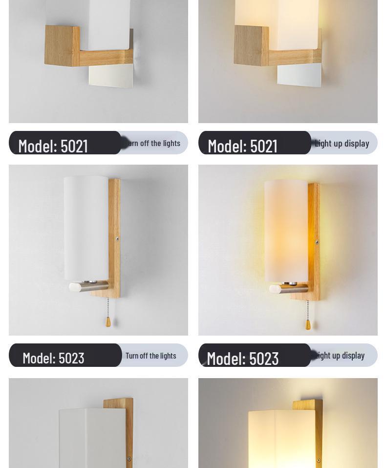 Solid Wood Glass Wall Lamp for Bedroom, Living Room, or Study - Chinese Art and European Style