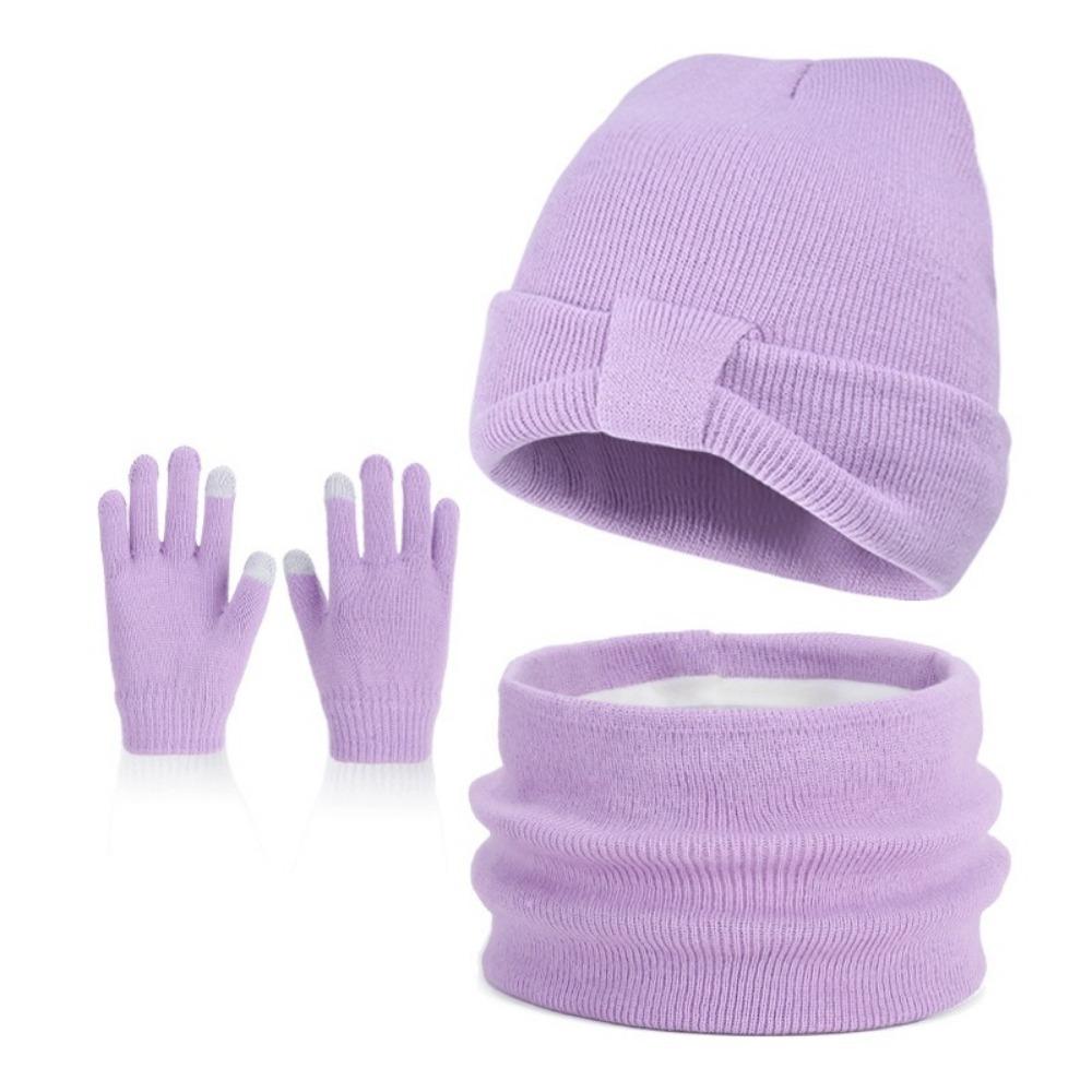 3Pcs/Set Solid Color Children Hat Scarfs Gloves Set Windproof Winter Kids Beanie Gift Set