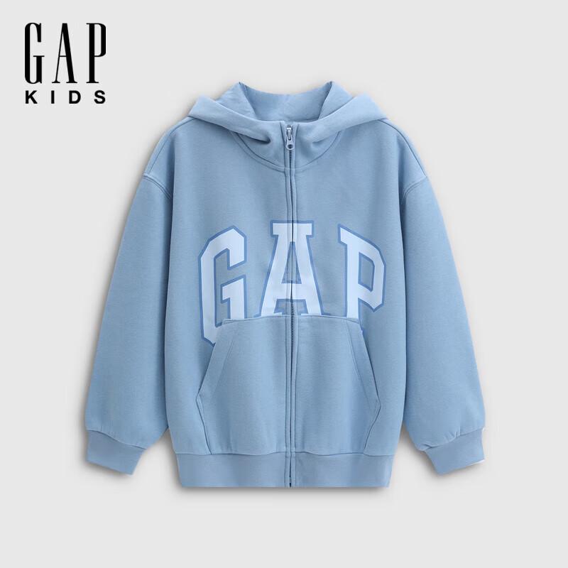 Gap Girls 2025 Autumn Printed Logo Fleece Hooded Sweatshirt 130/64 светло-синий