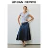 UR2026 Women's Patchwork Belted Denim Skirt