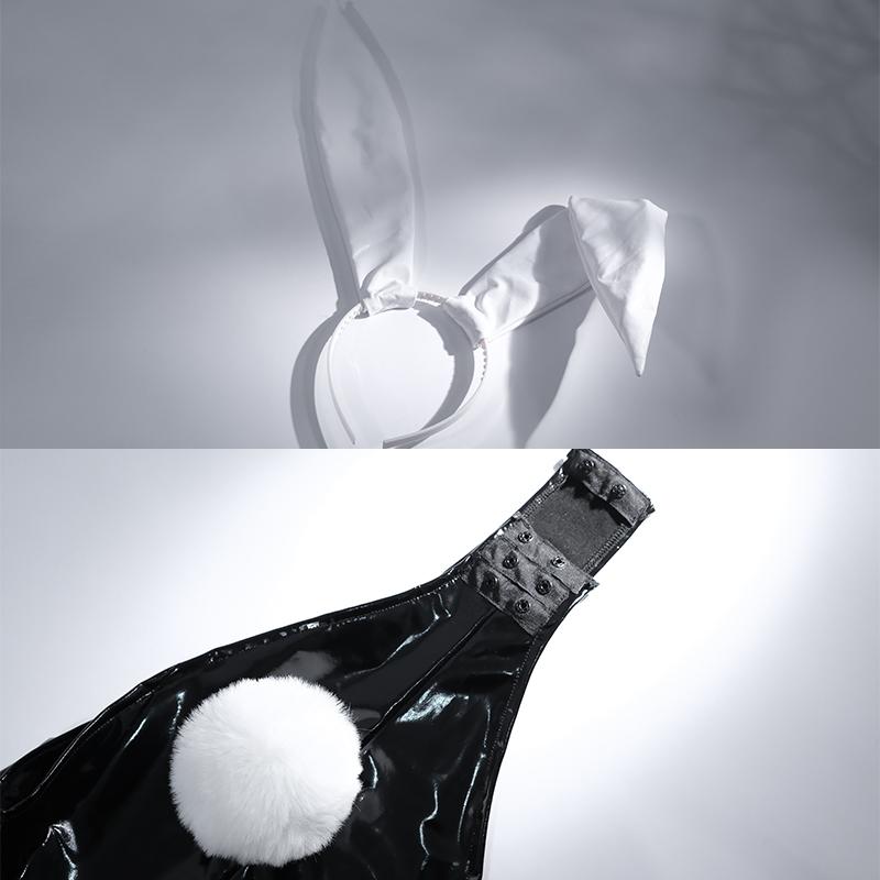 Rabbit Hole Bunny Girl Costume Valentine's Day Women Elastic Leather Fabric Sexy Cosplay Bunny Suit Black Jumpsuits