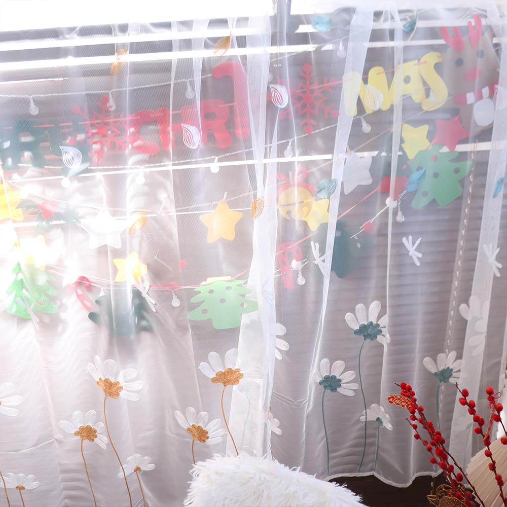 Gauze Flower Pattern Sheer Curtain Daisy Tulle Curtain Modern Window Drapes  Living Room