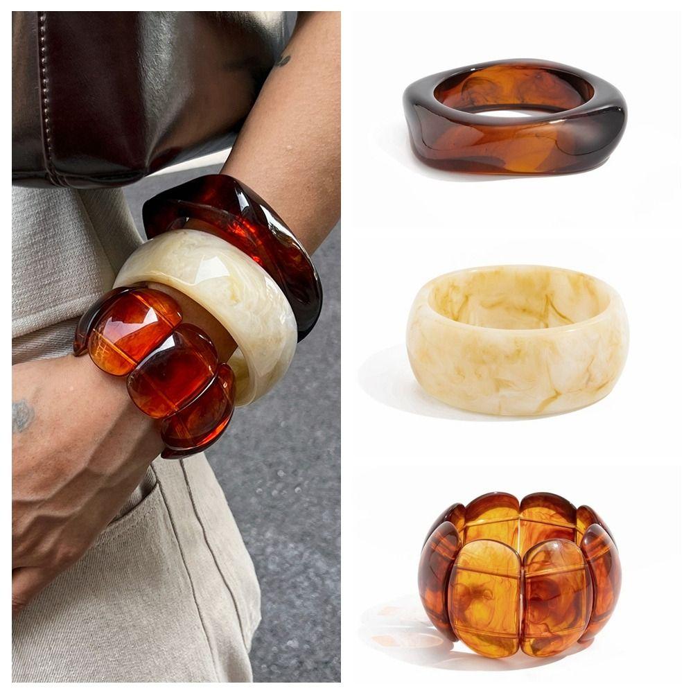Y2K Irregular Wide Bracelet Bohemian Retro Hand Ring Creative Acrylic Bangle  Girls