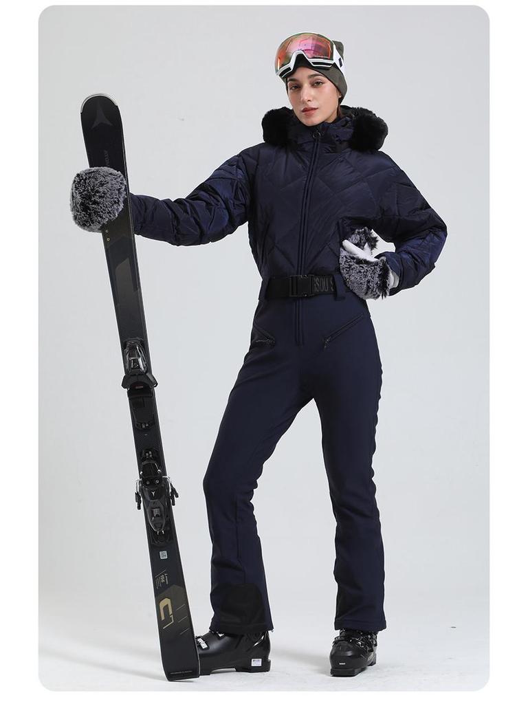 Women's Waterproof Windproof Down Ski Suit - One-Piece, Warm for Outdoor Sports