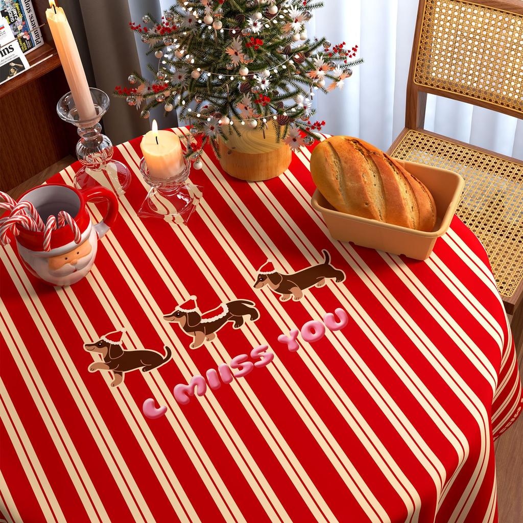 Christmas New Year Decor Round Tablecloth Waterproof Heat Resistant Washable Table Cover