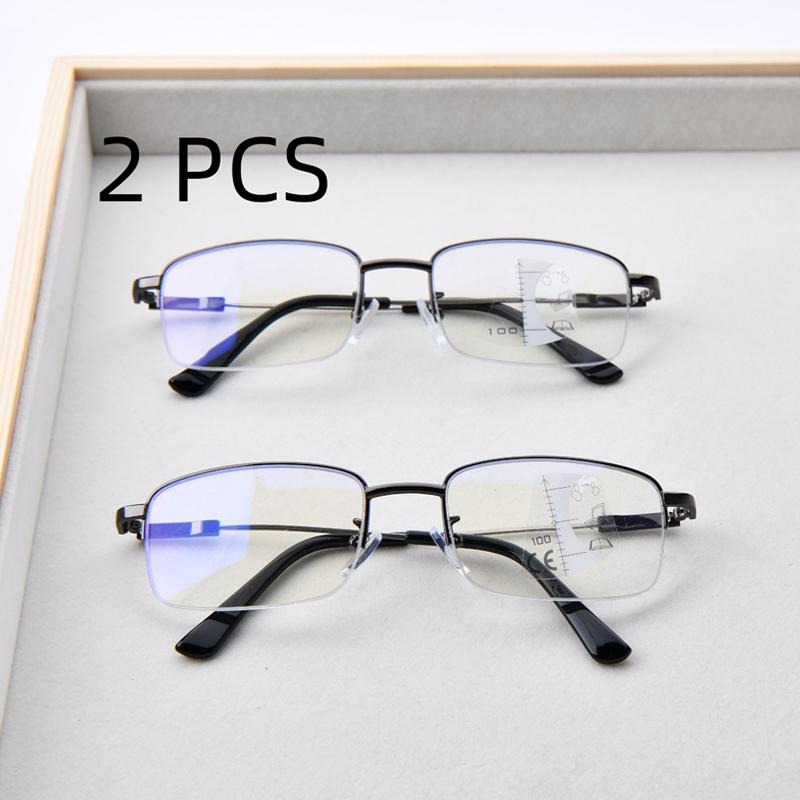 2Pcs Suit Fashion Multifocal Reading Glasses For Men Women New Trend Square Presbyopia With Far Sight Unisex Vintage Hyperopia E