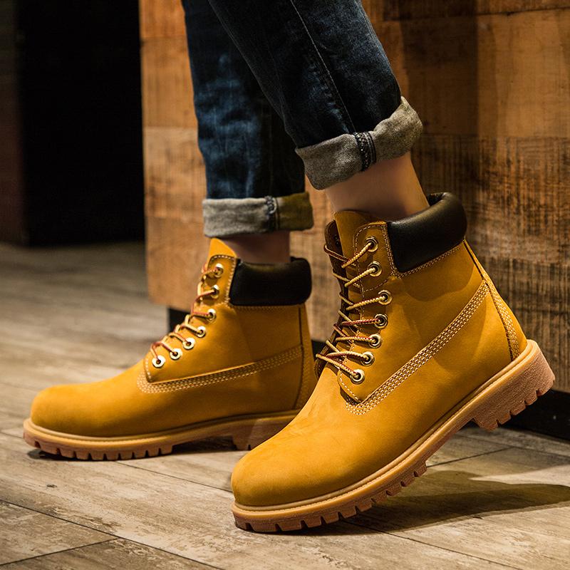 Unisex Handmade Retro Natural Cow Leather Men Boots Waterproof Ankle Snow Boots Men Shoes