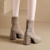 Damskie Modne Kozaki na Wysokim Obcasie Zimowe Brytyjskie Miękka Podeszwa Antypoślizgowe Wszechstronne Utrzymujące Ciepło Buty