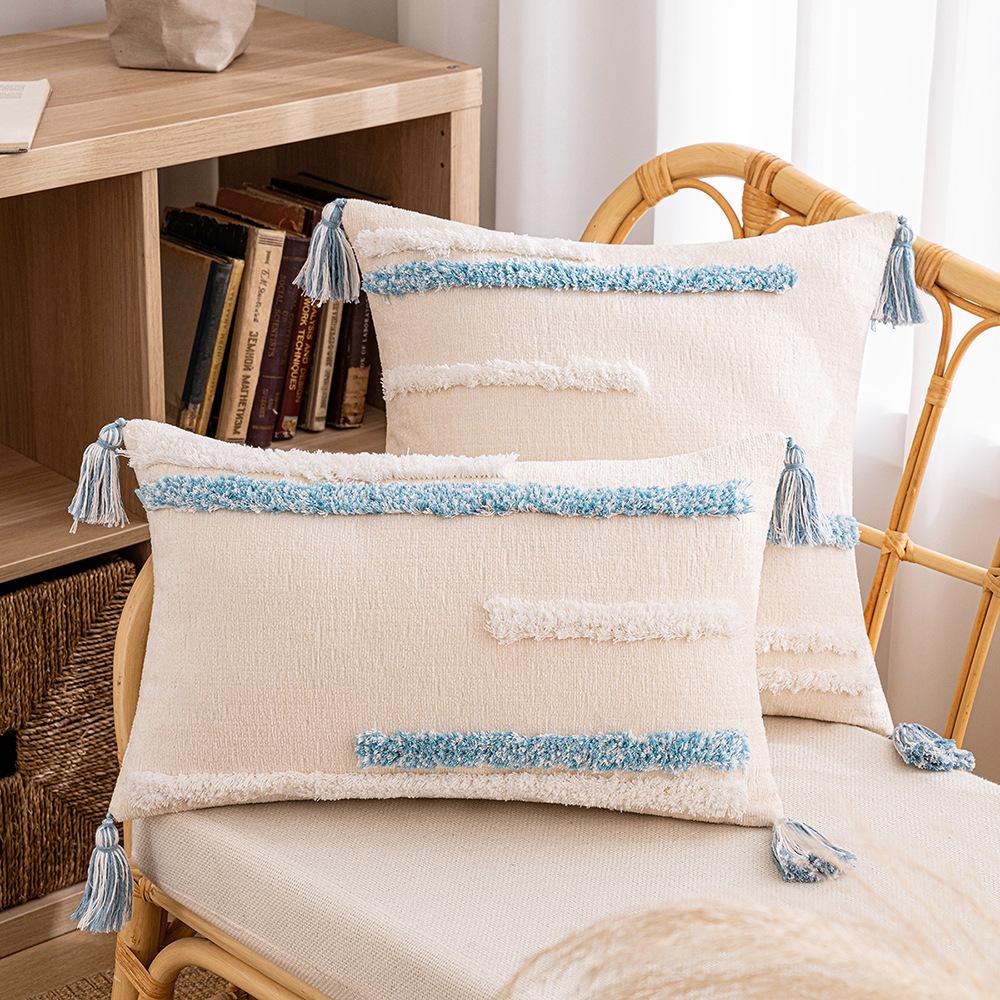 B&B Ins Wind Tufted Pillow Case Nordic Geometric Living Room Sofa Cushion Waist Pillow Rainbow Tassel Bedroom Pillow