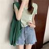 Women Solid V Neck Short Sleeve Curved Hem Slim Fit Cropped Casual Basic Tee Shirt
