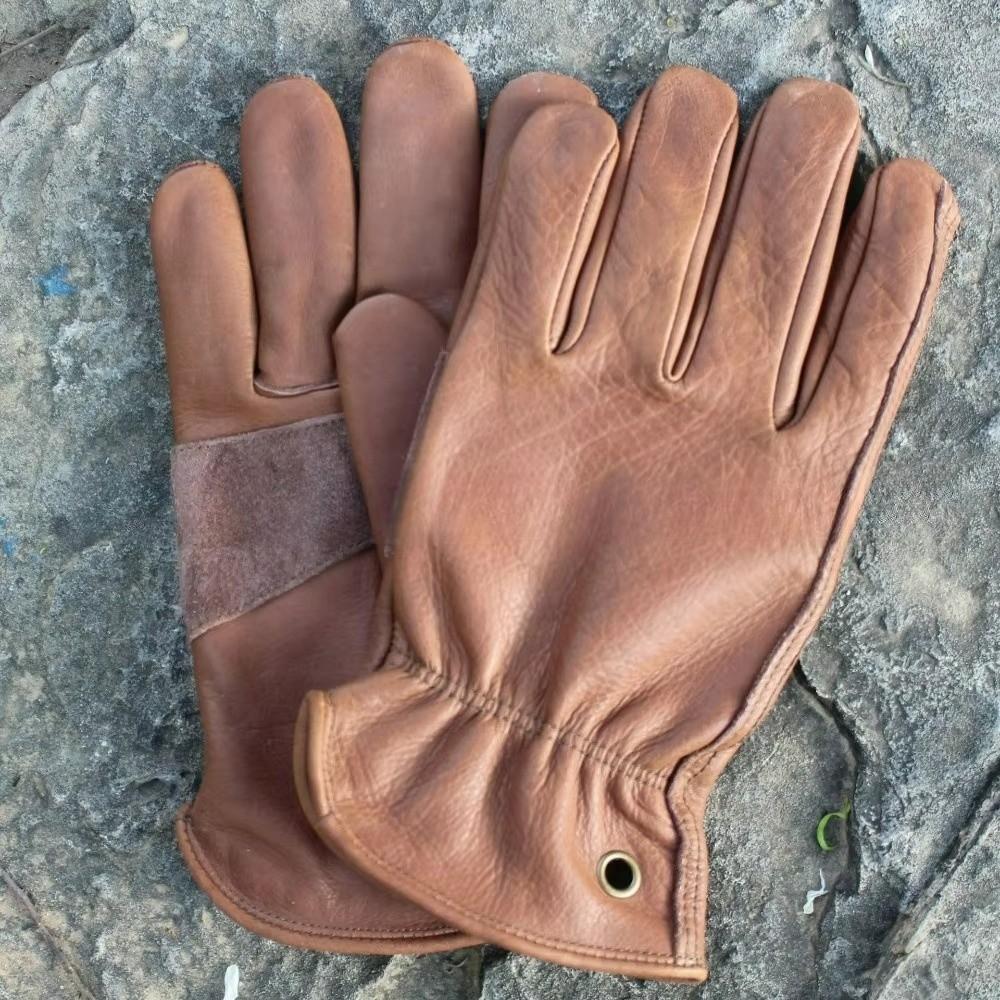 1 Pair Brown Color Work Gloves Premium Cowhide Leather Gloves Riding Gloves  Outdoor Biker