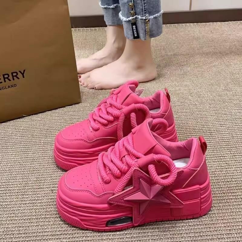 Damskie buty wysokie za kostkę nowe wiosenne podwyższające platformowe casualowe wszechstronne sportowe gwiazda sznurowane buty damskie