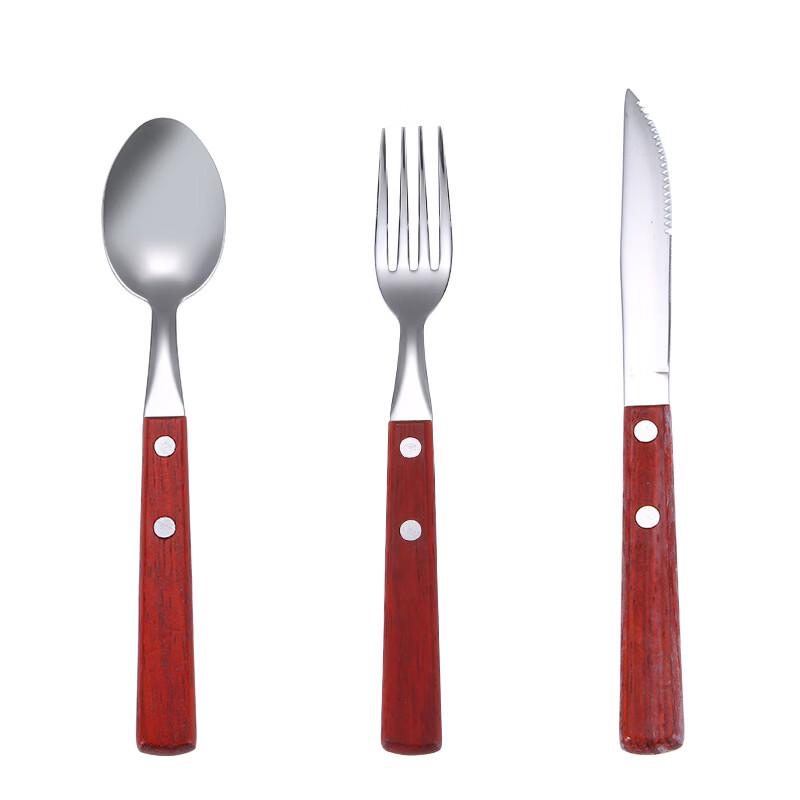 Abay 304 Stainless Steel Dinner Fork Set with Wooden Handles