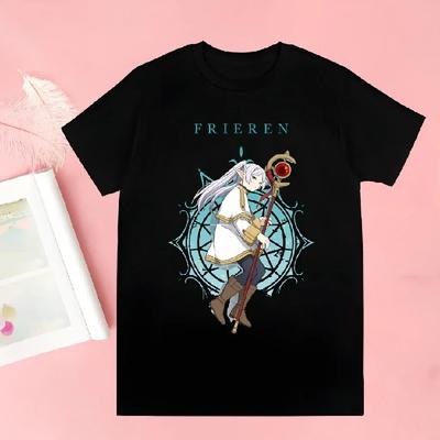 Cartoon Frieren Aufdruck Damen T-Shirt Beyond Journey's End Grafik Kurzarm T-Shirt Harajuku Japanischer Anime Kleidung Tops9