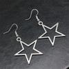 Fashion Handmade Simple Design Antique Silver Color Hollow Star Pendant Drop Earrings Women Vintage Pentagram Jewelry
