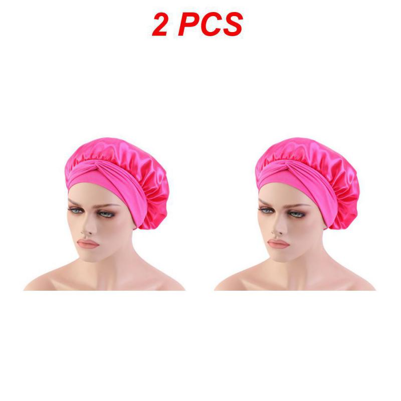 Adjust Solid Satin Bonnet Hair Styling Long Hair Care Women Night Sleep Hat Silk Head Wrap Shower Hair Styling Tool