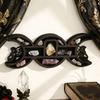 Black Fairies Moon Design Wooden Wall Crystal Display Hanging Shelf With Multi Compartments For Artistic Storage Solution