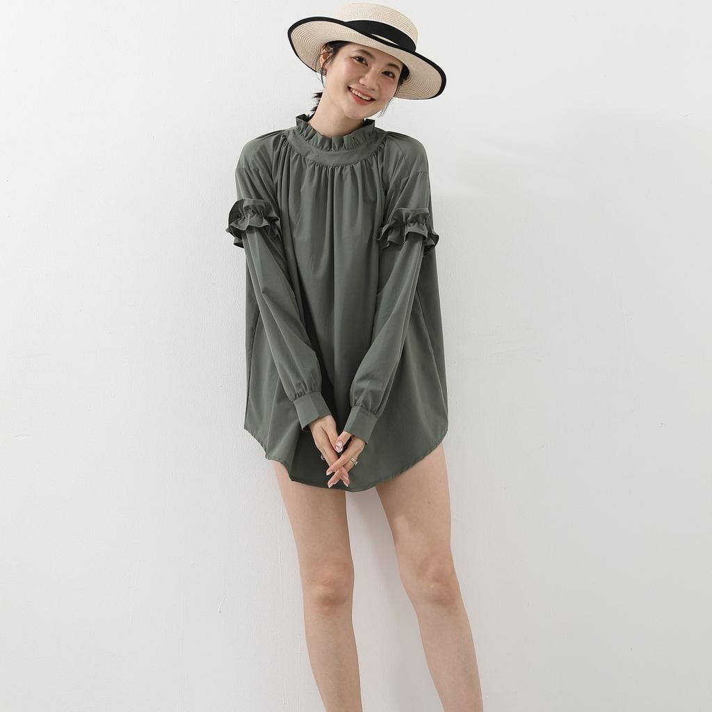 Summer Quick-drying Loose Solid Color Half-high Collar Long-sleeved Women's Shirt