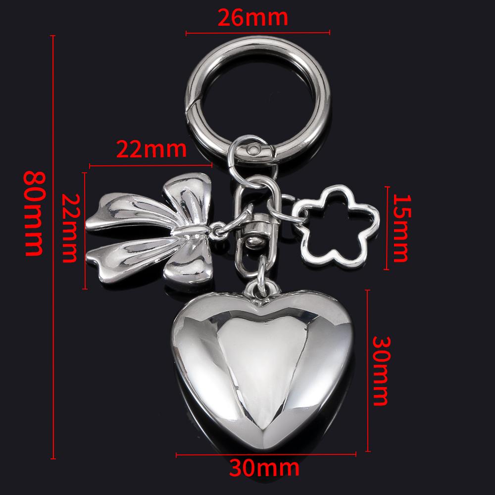 Y2K Big Heart Keychain Silver Color Key Ring For Women Girls Cute Friendship Gift Car Handbag Decoration Handmade Jewelry DIY