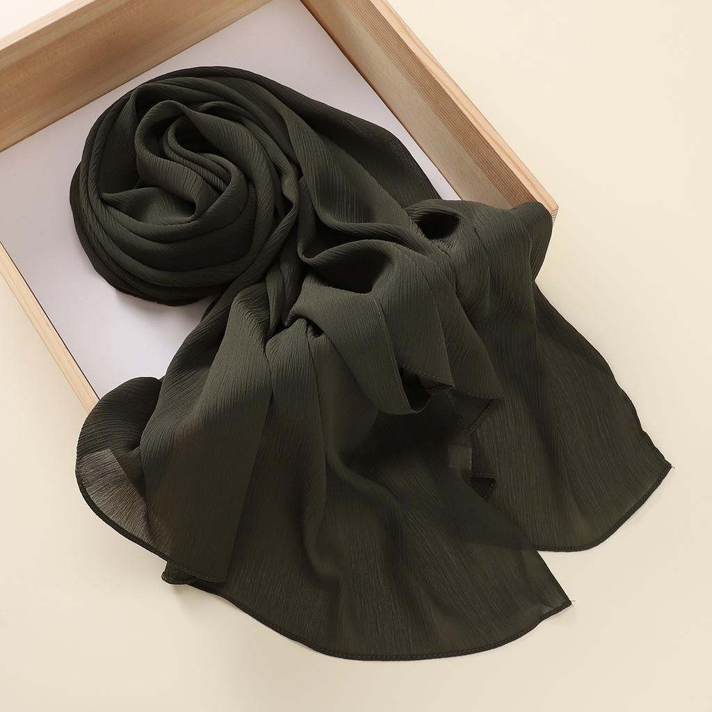 Muslim Plain Crinkle Hijabs Heavy Chiffon Scarf Arab Crepe Shawl Wraps Islamic Headband Solid Color Foulard Women